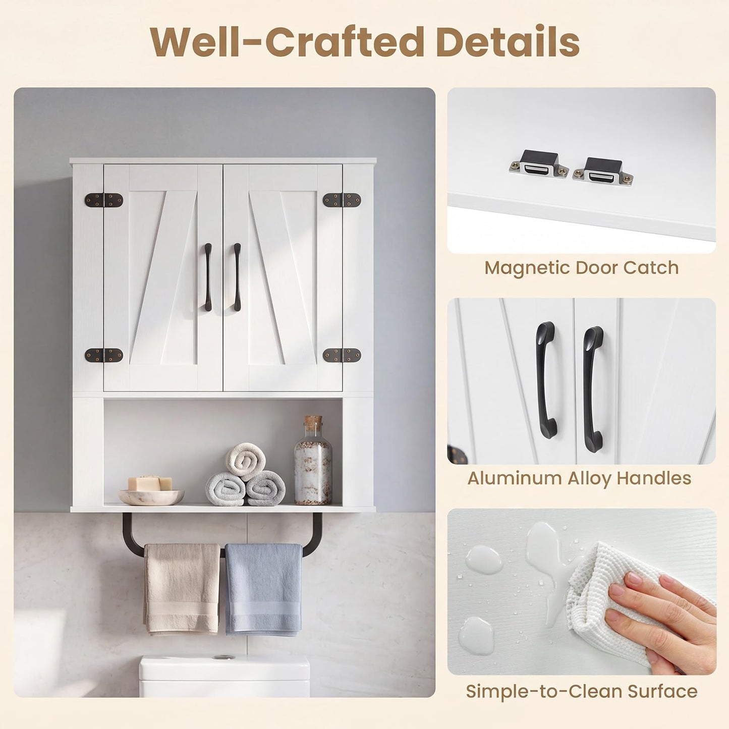 Tangkula Bathroom Wall Cabinet with 2 Barn Doors & Metal Towel Bar