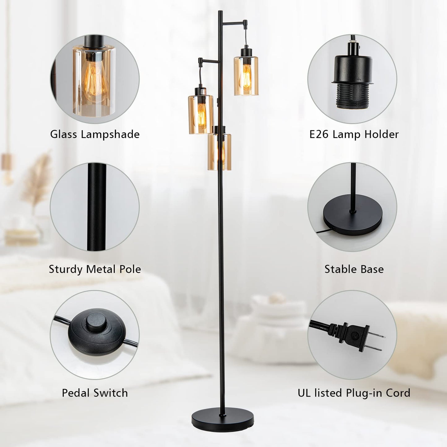 Tangkula 3 Lights Floor Lamp, Retro Floor Lamp