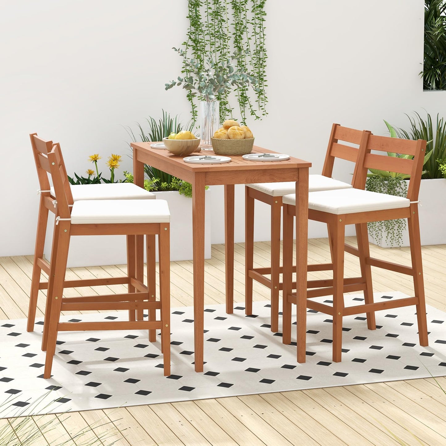 Tangkula Patio Eucalyptus Wood Bar Stools Set of 2/4