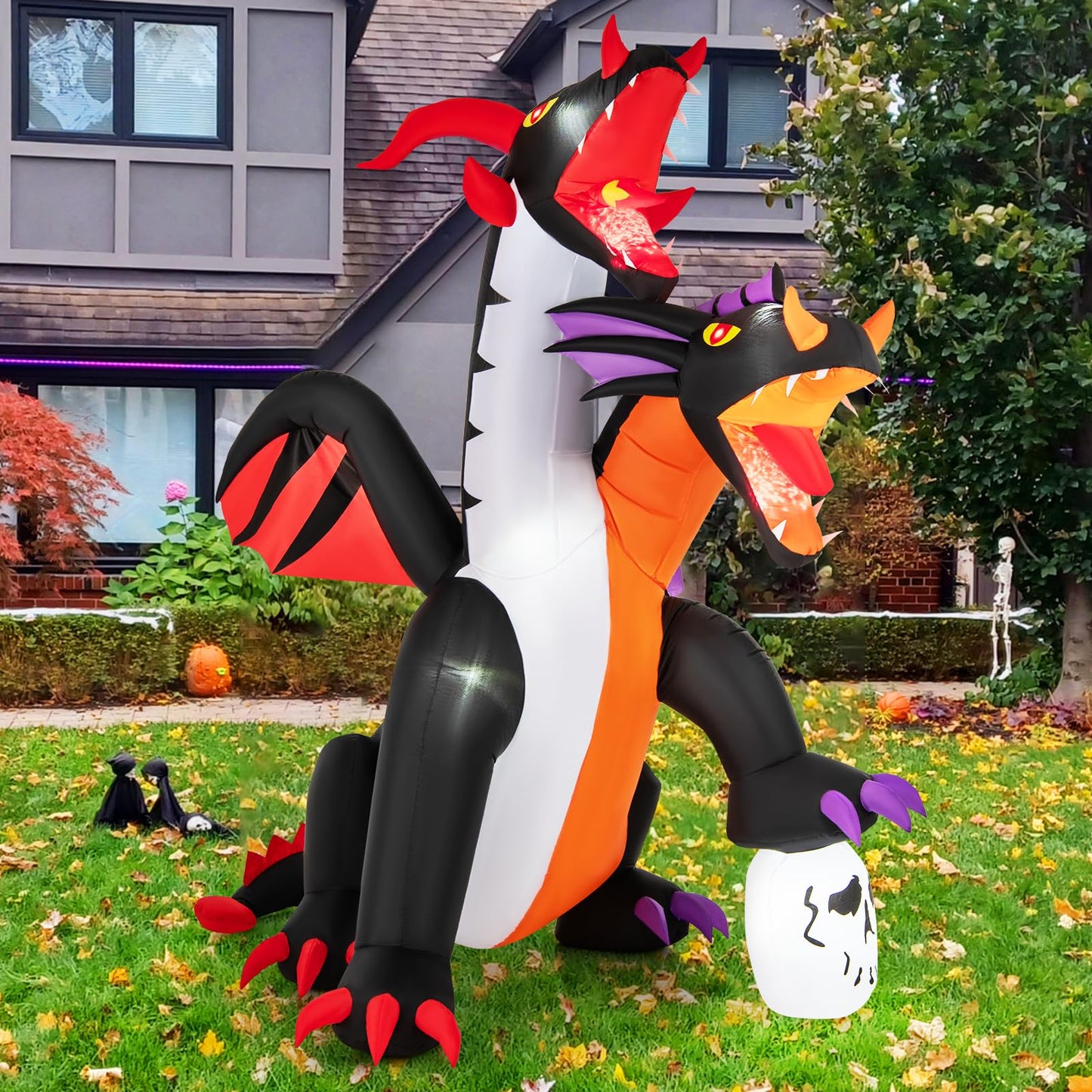 Tangkula 8 FT Inflatable Twin-Headed Dragon Decoration, Giant Halloween Inflatables with 5 LED Lights