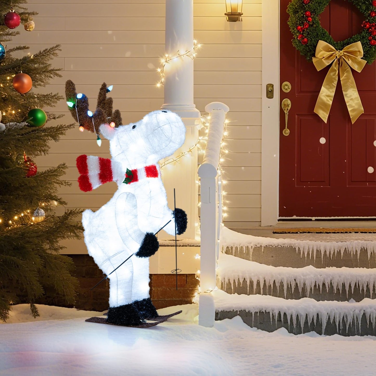 Tangkula Lighted Christmas Reindeer Decoration with LED Lights and Scarf