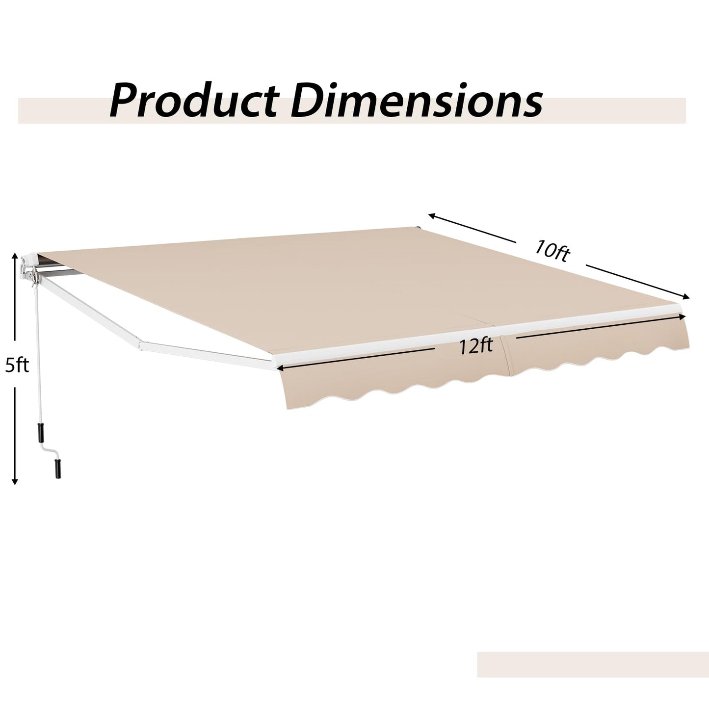 Tangkula 12 Ft × 10 Ft Retractable Awning with Crank Handle and Water-Resistant Polyester
