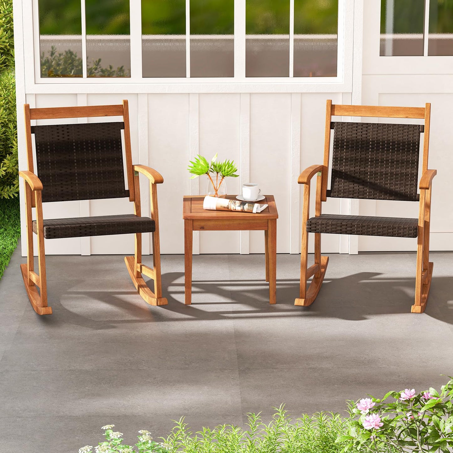 Tangkula 3 Pieces Patio Rocking Chair Set