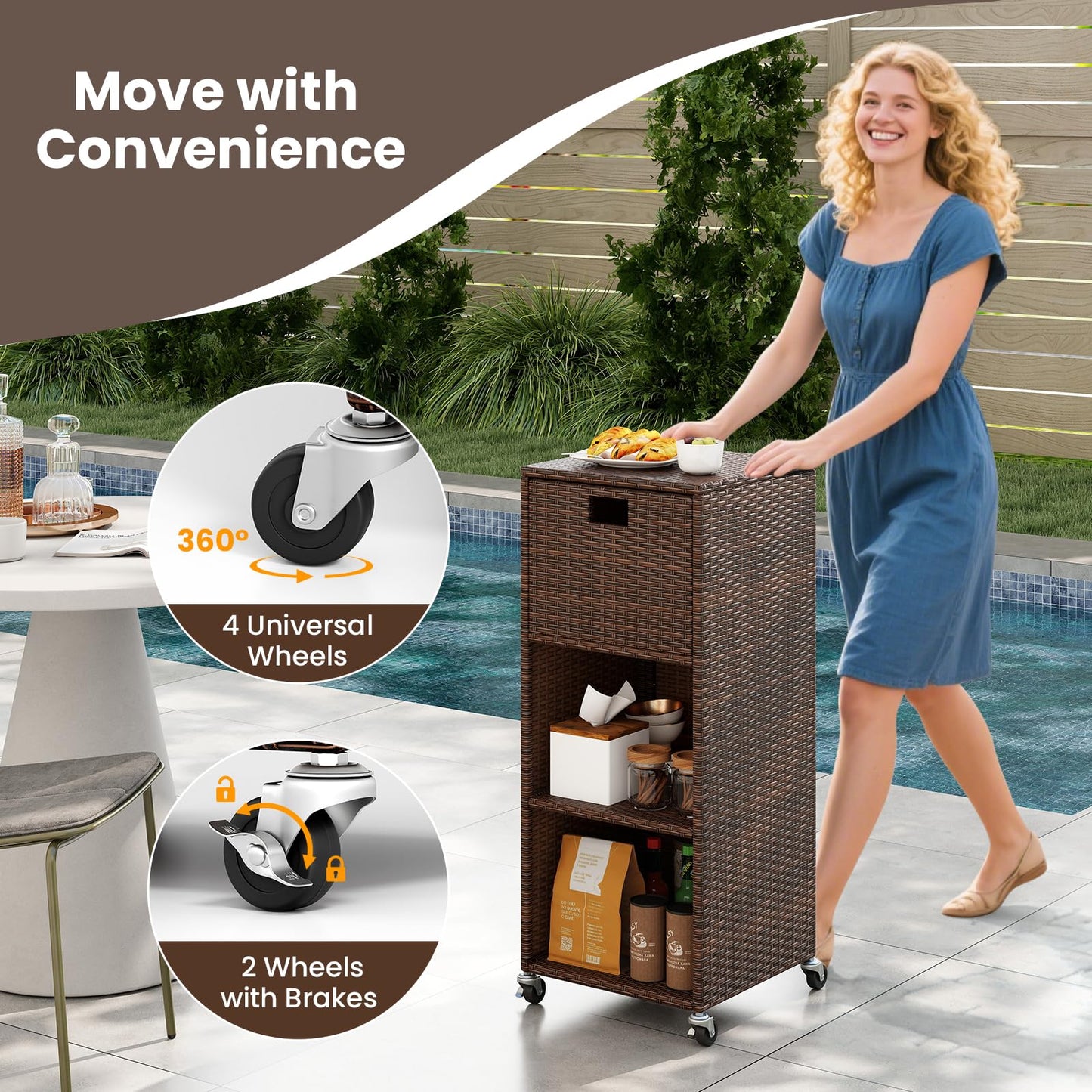Tangkula Rattan Outdoor Storage Cabinet for Backyard Poolside Porch