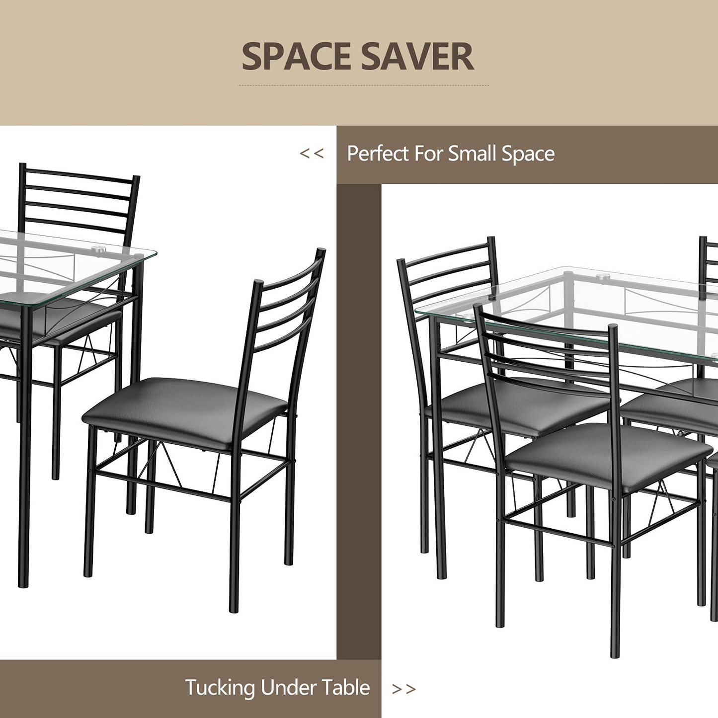 Tangkula Dining Table Set, 5 Pieces Dining Set with Tempered Glass Top Table and 4 Chairs
