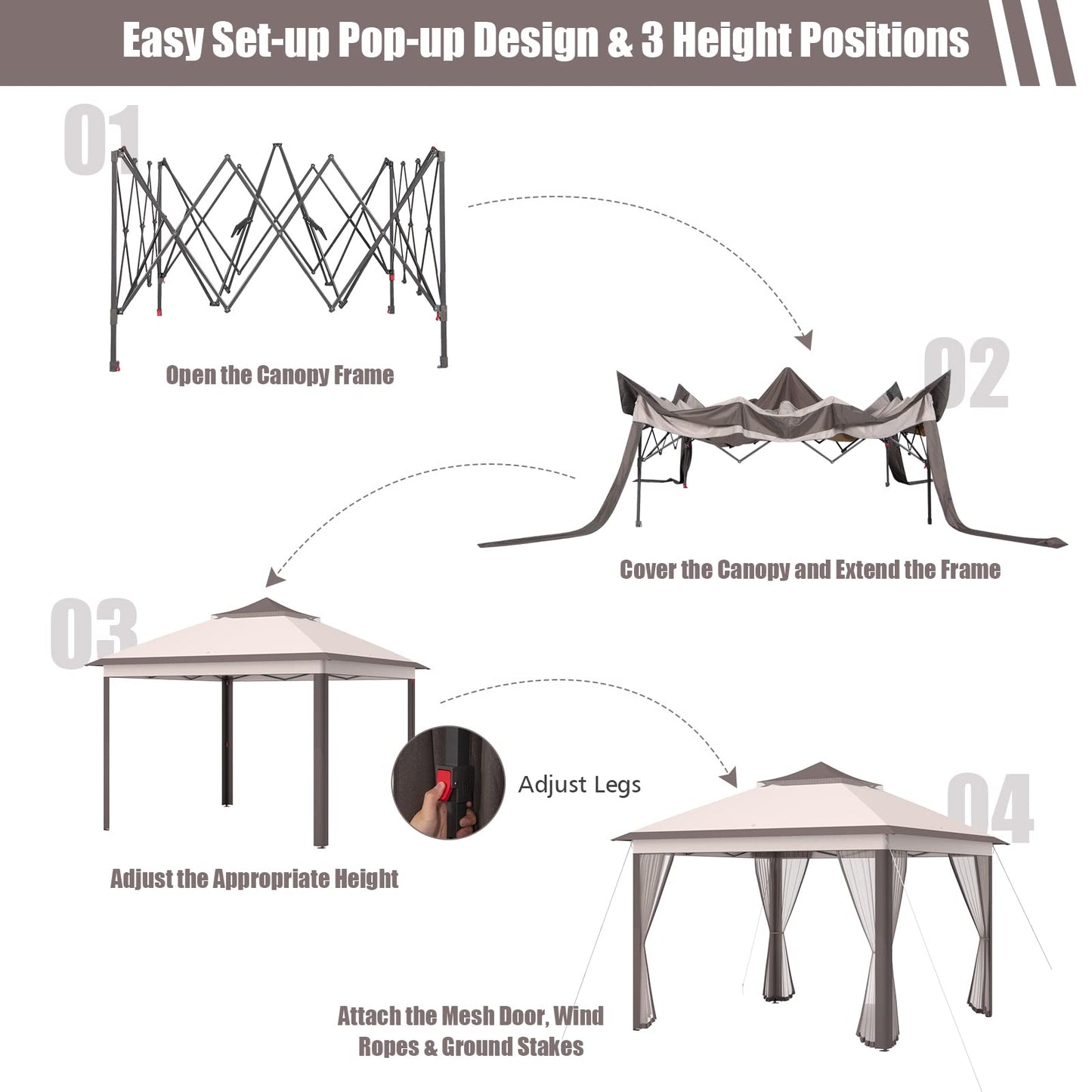Tangkula 11x11 Ft Pop up Gazebo, 2-Tier Patio Gazebo with Netting, Carry Bag