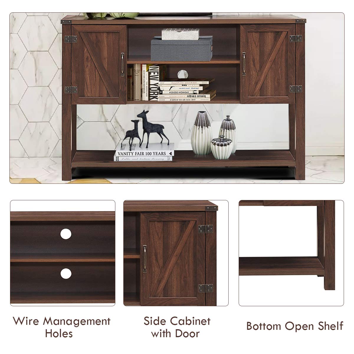 Tangkula TV Stand up to 60 Inches TVs with 2 Side Door Cabinets