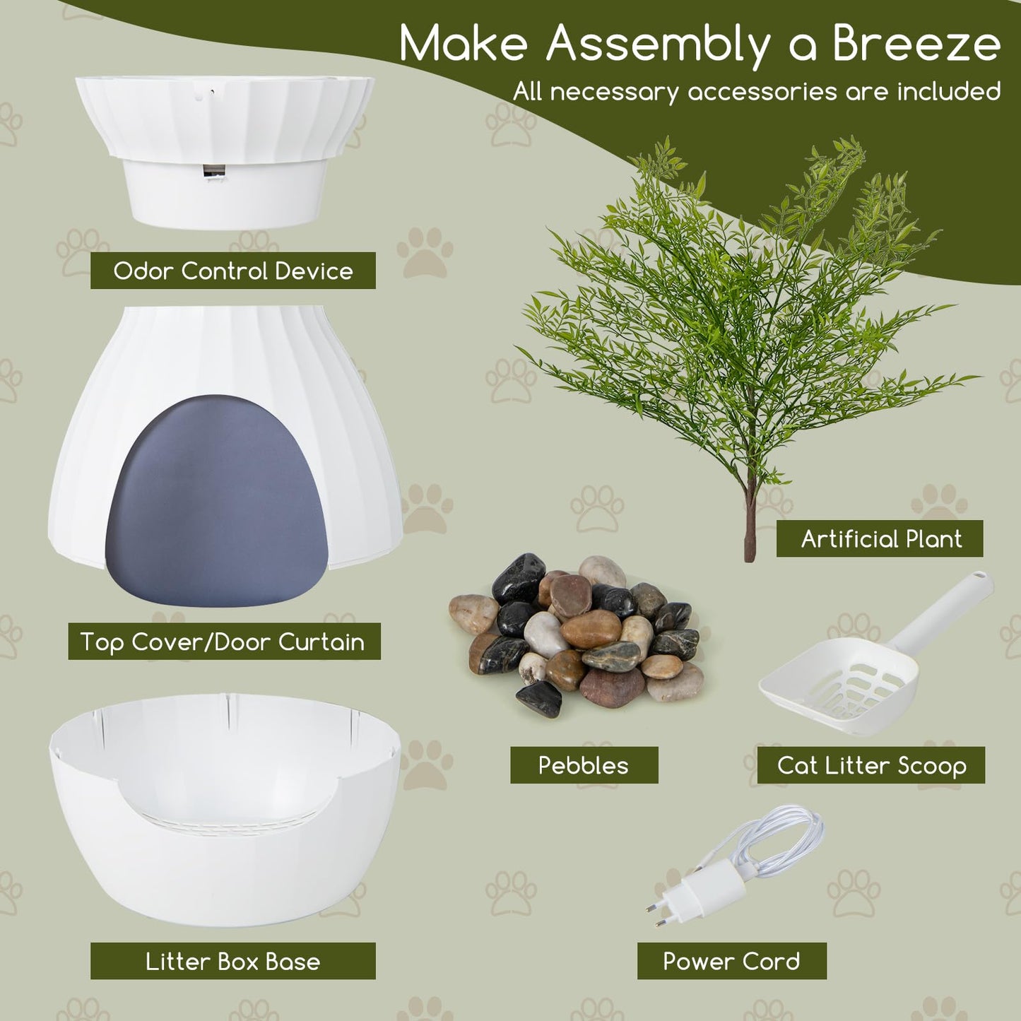 Tangkula Plant Litter Box, Hidden Cat Litter Box Enclosure Furniture with Smart Odor Control System