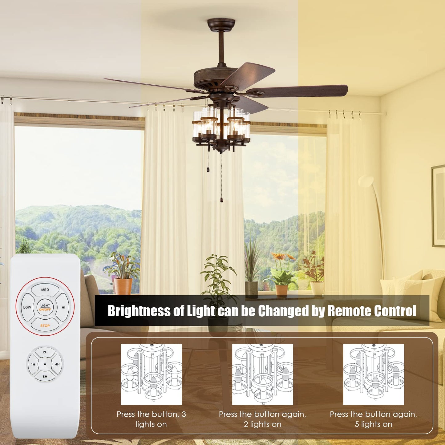 Tangkula 50 Inch Ceiling Fan Light with 5 Explosion proof Glass Lampshades