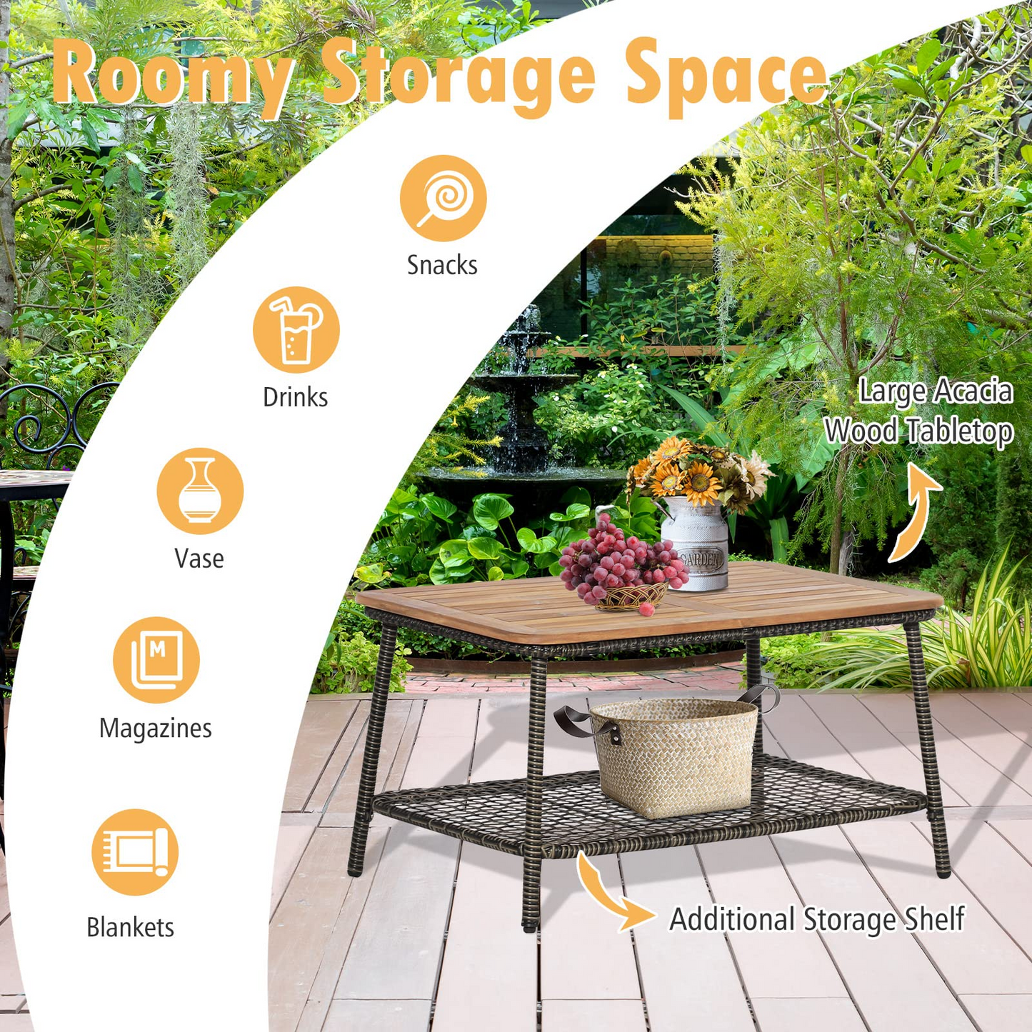 Tangkula Patio Furniture Set with 2-Tier Coffee Table