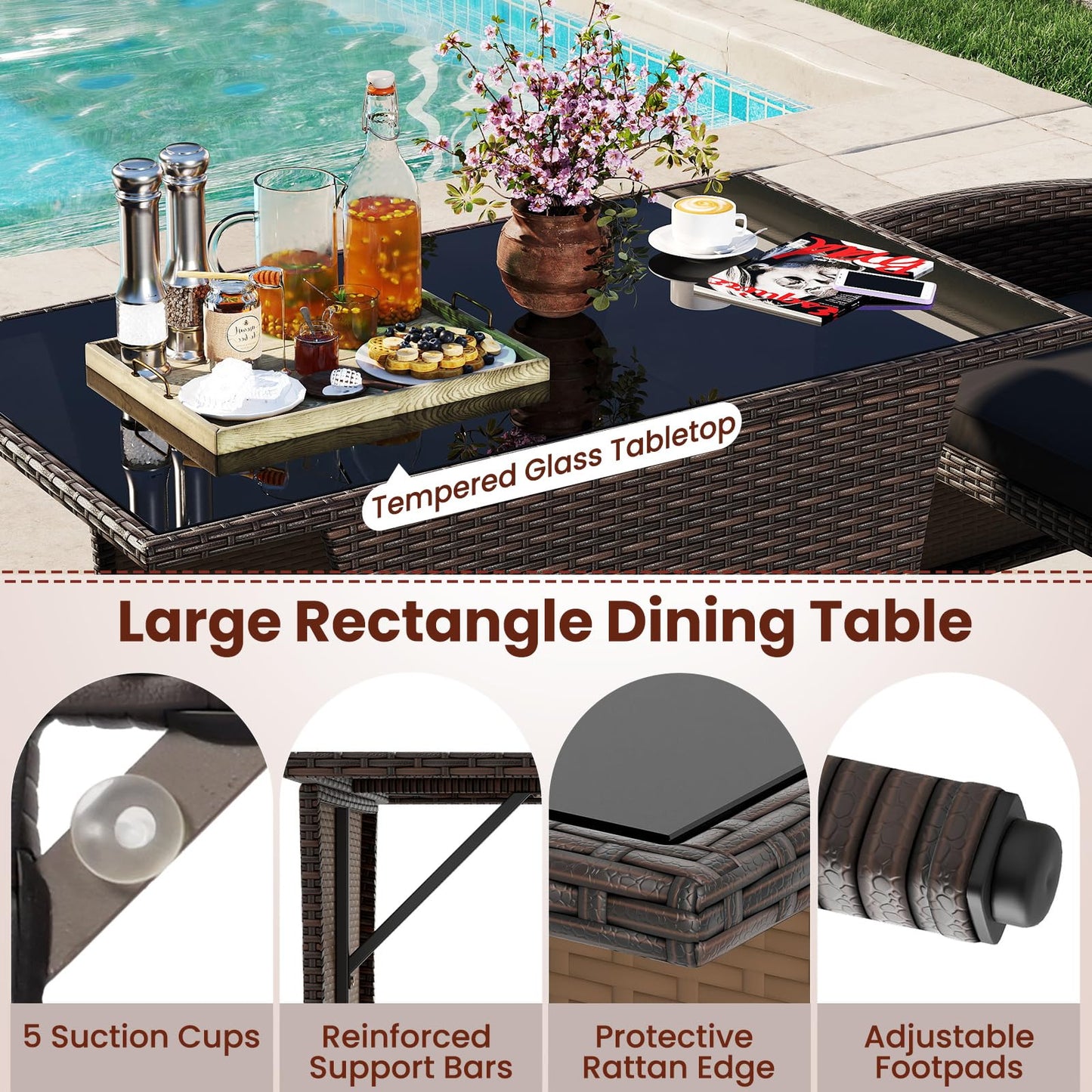 Tangkula 3 Piece Patio Wicker Dining Set