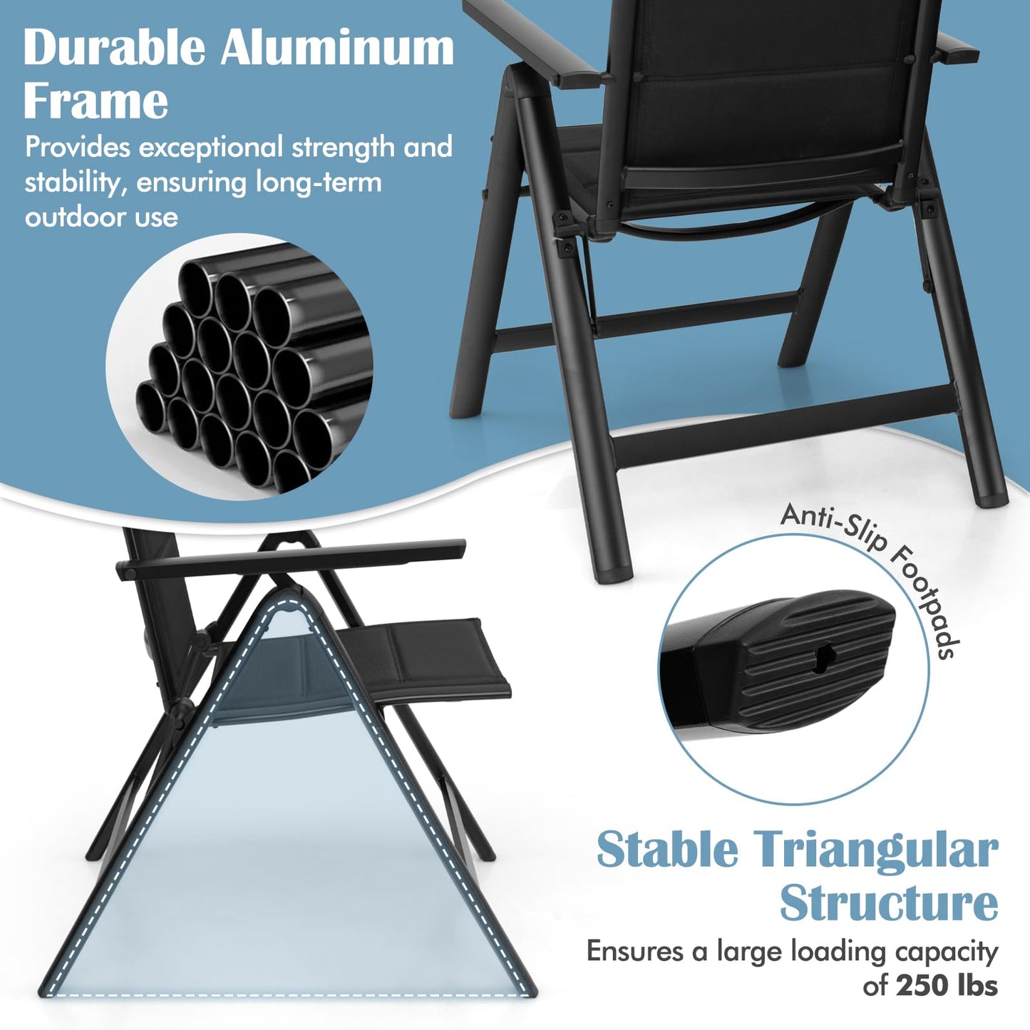 Tangkula Patio Folding Chair, Outdoor Dining Chairs with Soft Padded Seat, 7-Position Adjustable Backrest, Armrests