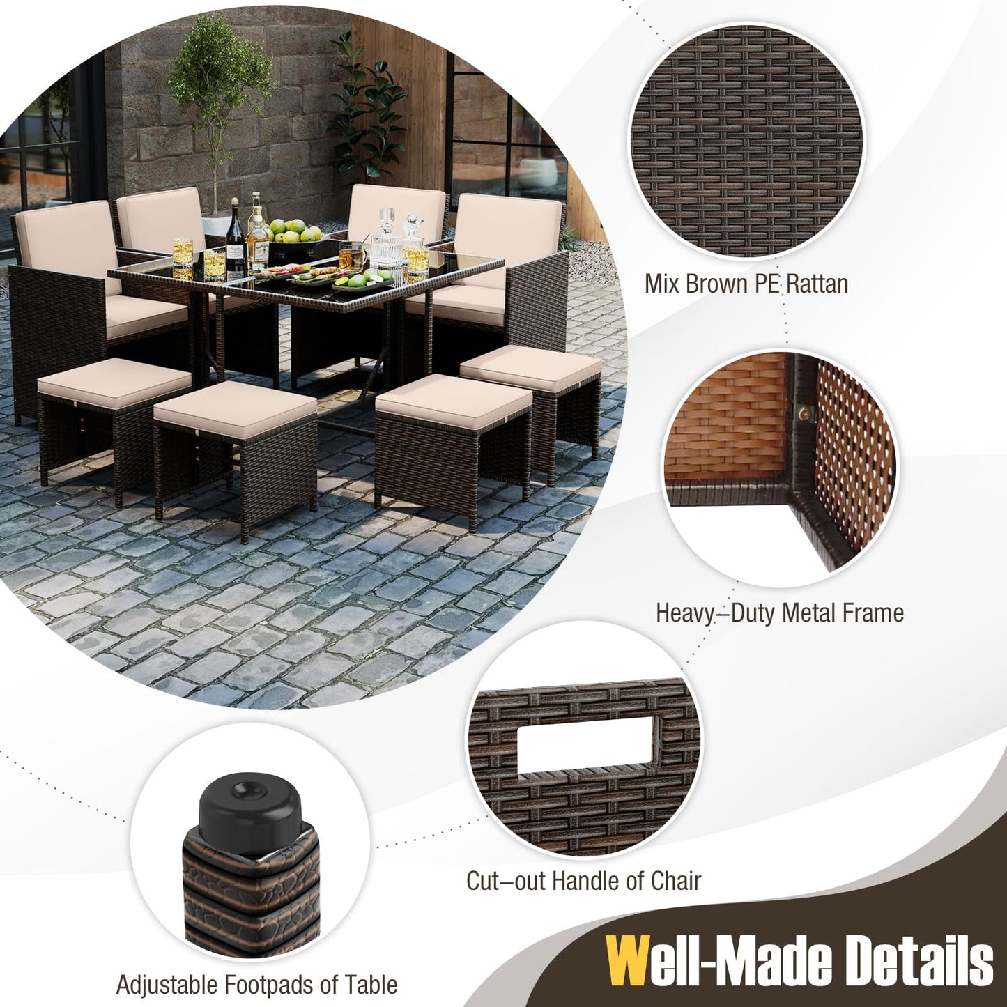 Tangkula 9 Piece Rattan Patio Dining Set