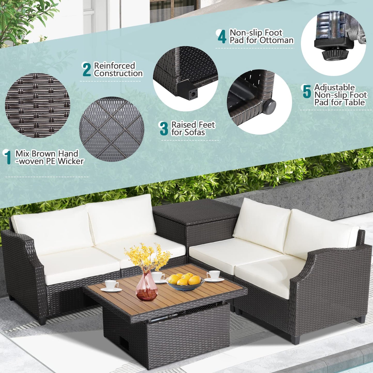 Tangkula 7 Pieces Outdoor Hand-Woven PE Wicker Furniture Set