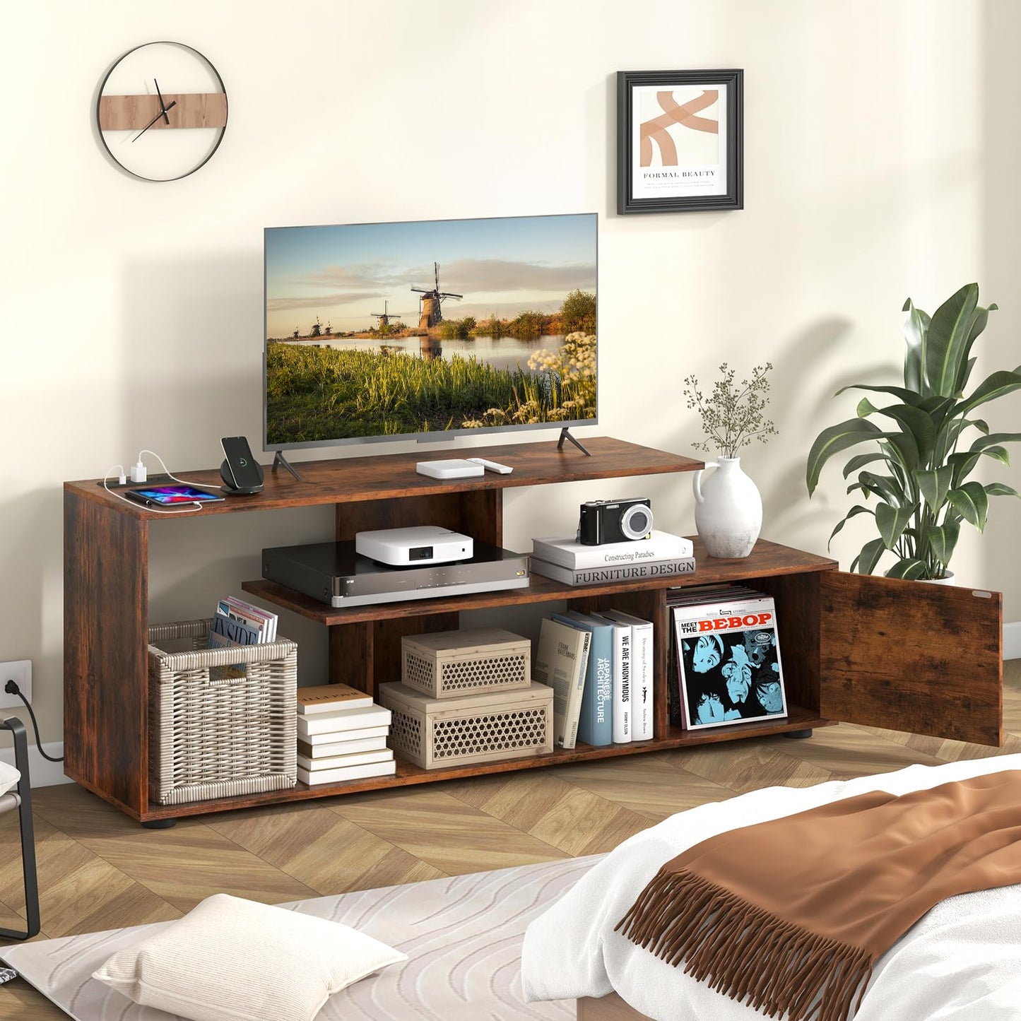Tangkula 60" TV Stand with Charging Station