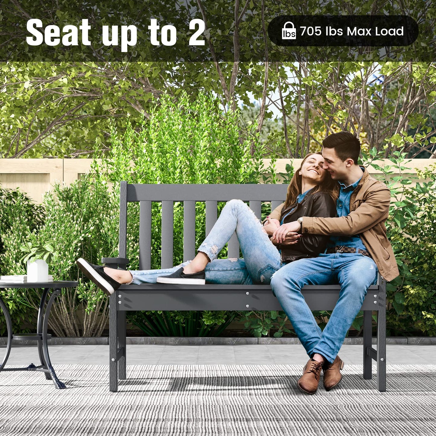 2-Person Outdoor Garden Park Bench, All-Weather HDPE Patio Loveseat Chair - Tangkula