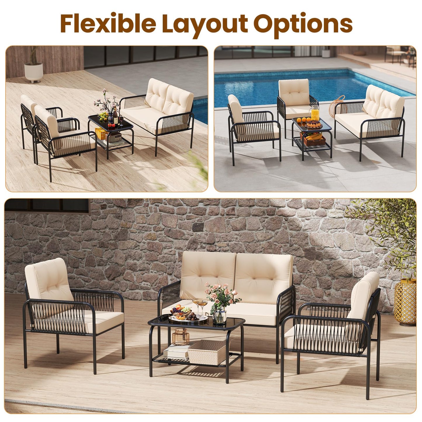 Tangkula Patio Furniture Set PE Rattan Sofa Chairs(4/8)