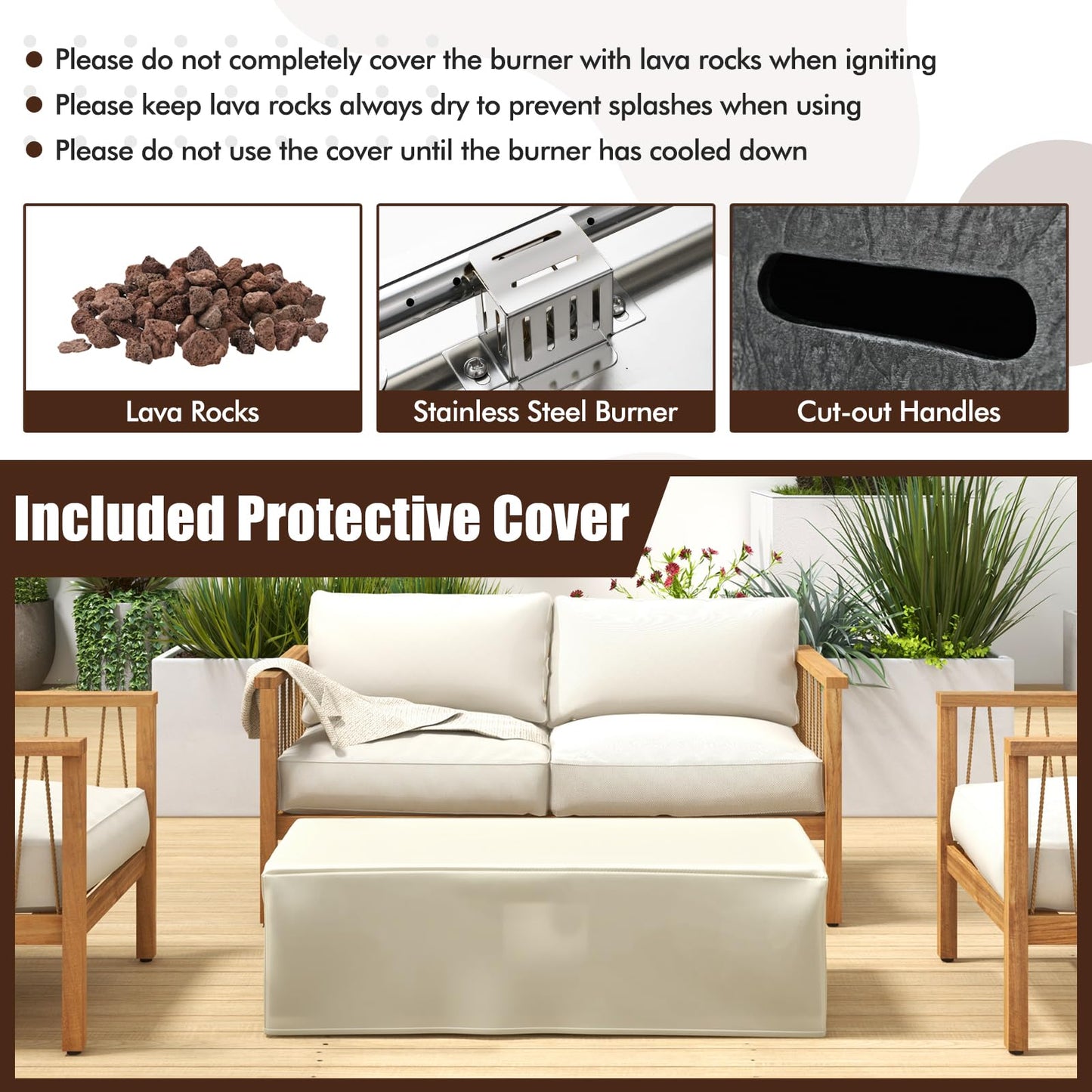 Tangkula 42.5” Propane Gas Fire Pit, 50,000 BTU Smokeless Fire Pit for Outside Patio
