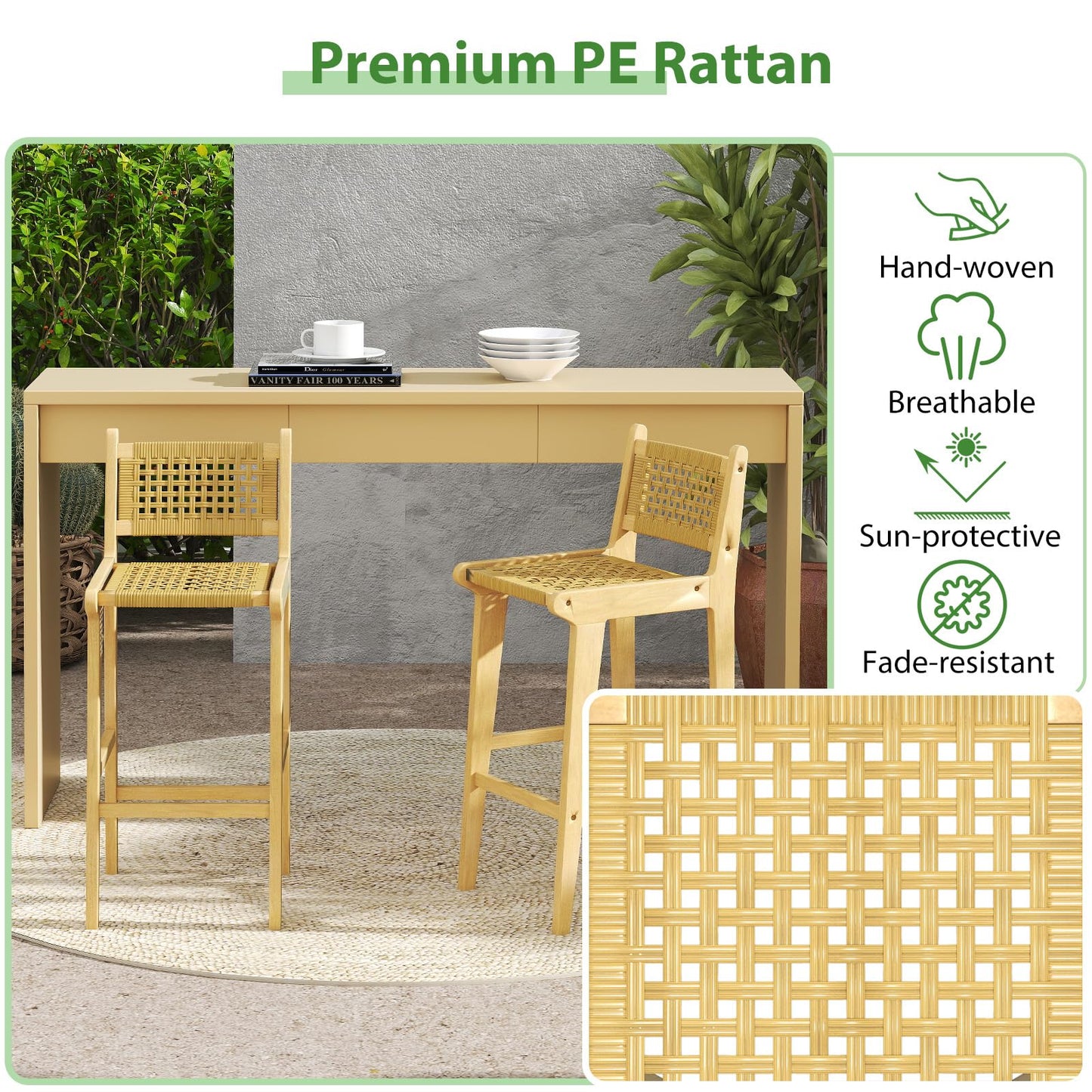 Tangkula Patio Teak Wood Bar Stools(1/2/4)