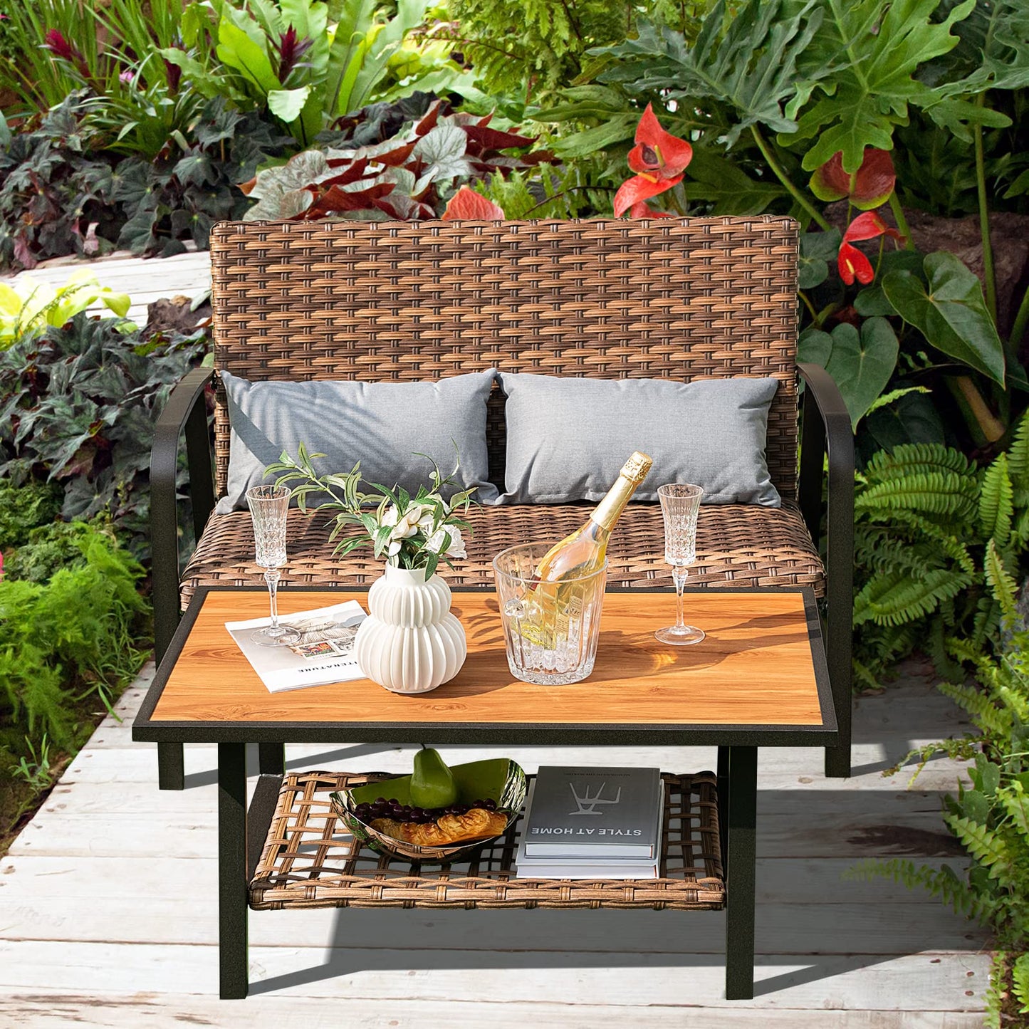 Tangkula 2 Pieces Patio Wicker Furniture Set with 4D Air Fiber Cushion