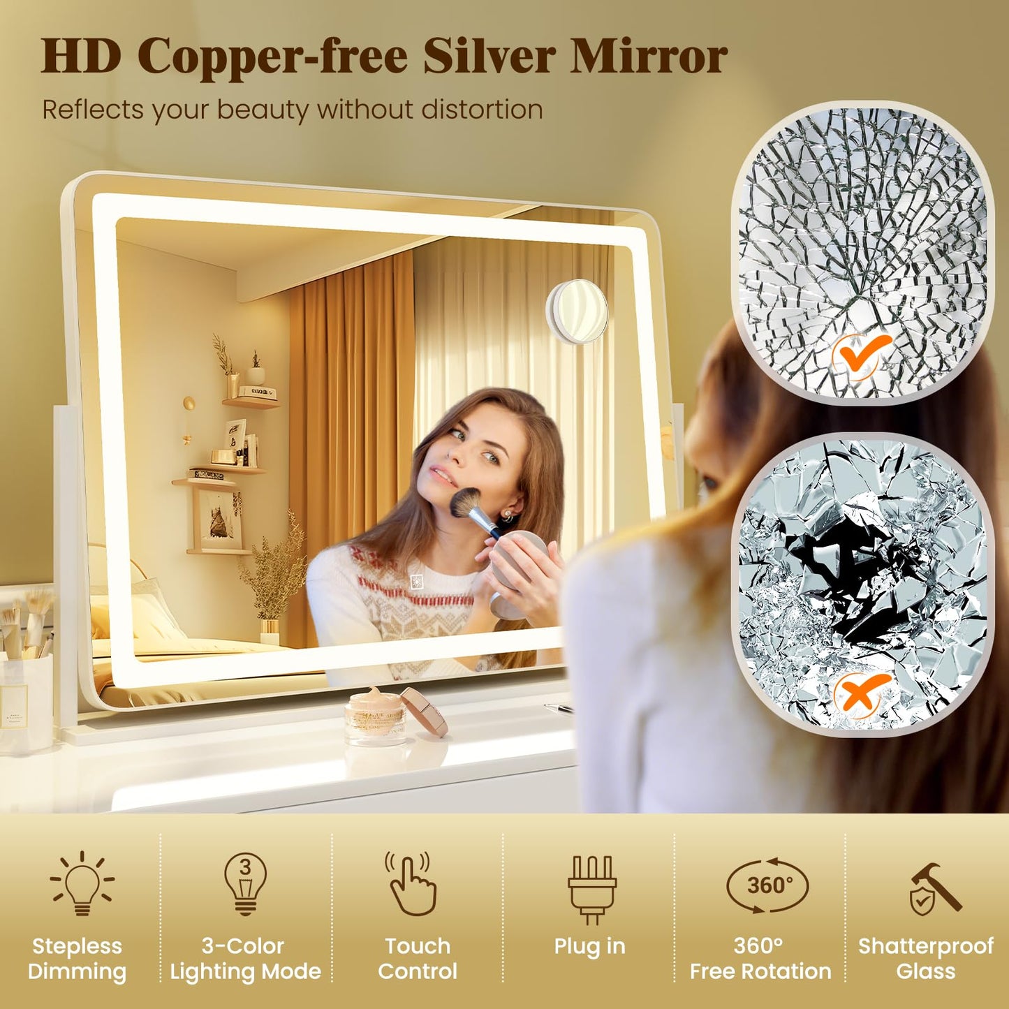 Tangkula Vanity Mirror with Lights 32" x 22" Large Makeup Mirror