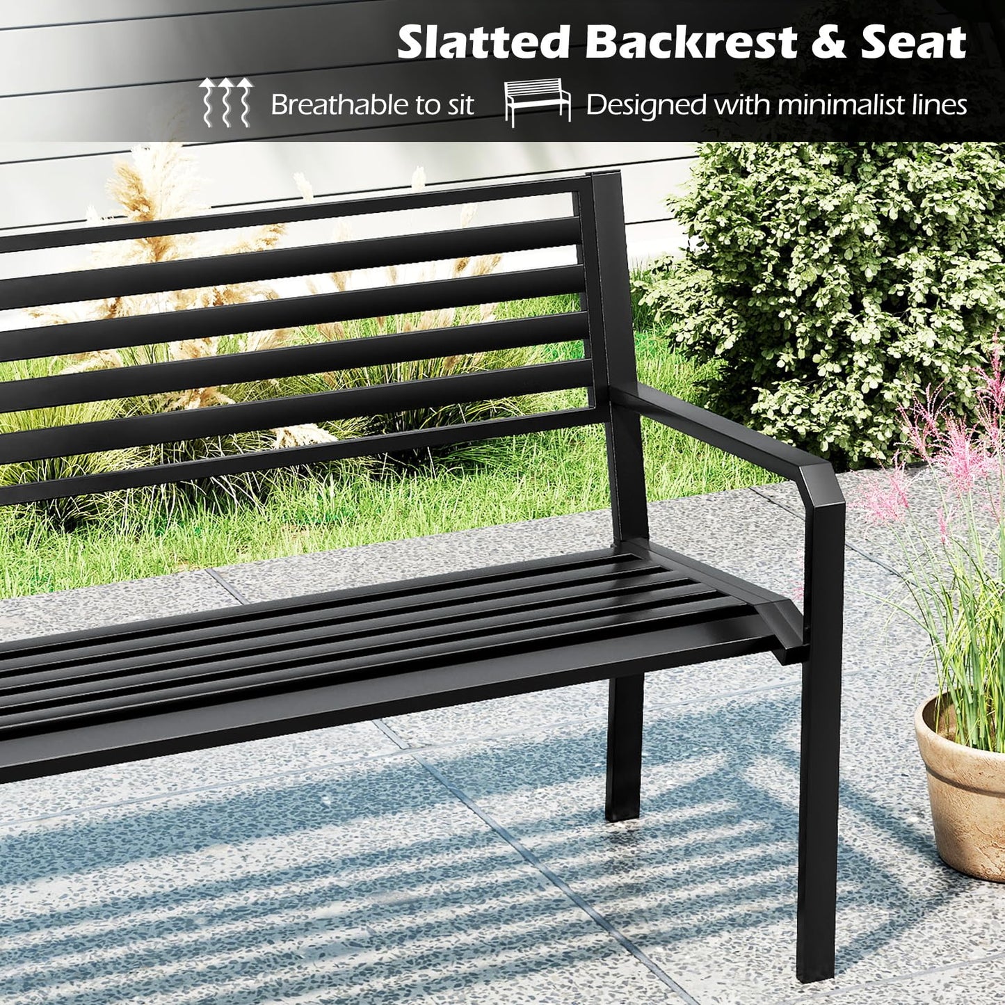 Tangkula 50” Outdoor Metal Park Bench