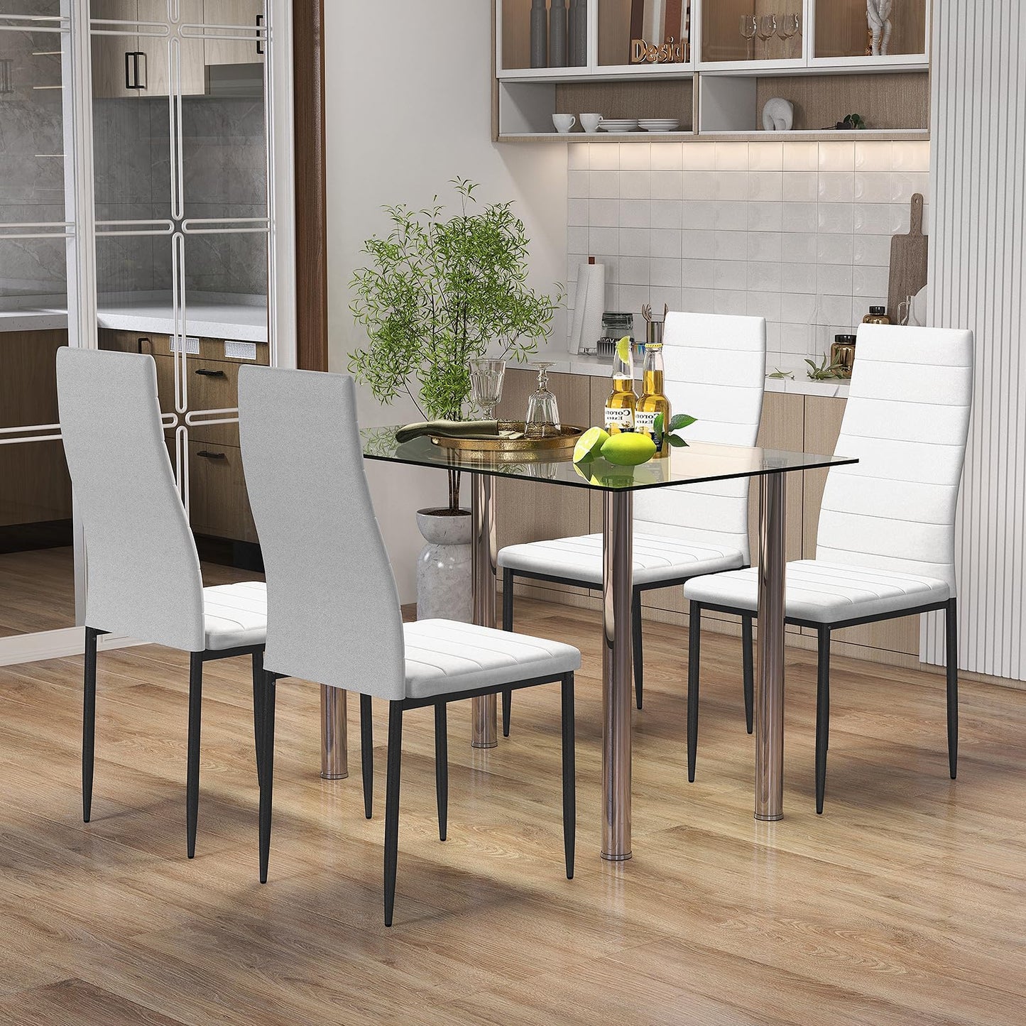 Tangkula 5 PCS Dining Table Set Modern Tempered Glass Top