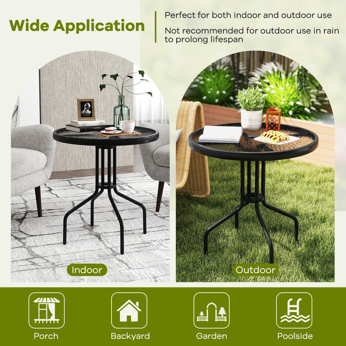 Tangkula Patio Round Glass Dining Table with 1.57" Umbrella Hole