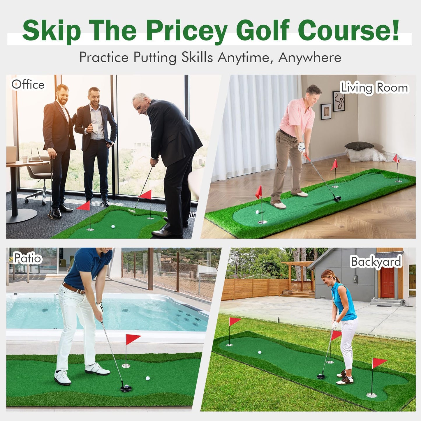 Tangkula 10 FT Golf Putting Green, Large Professional Golf Training Mat with Realistic Artificial Grass Turf