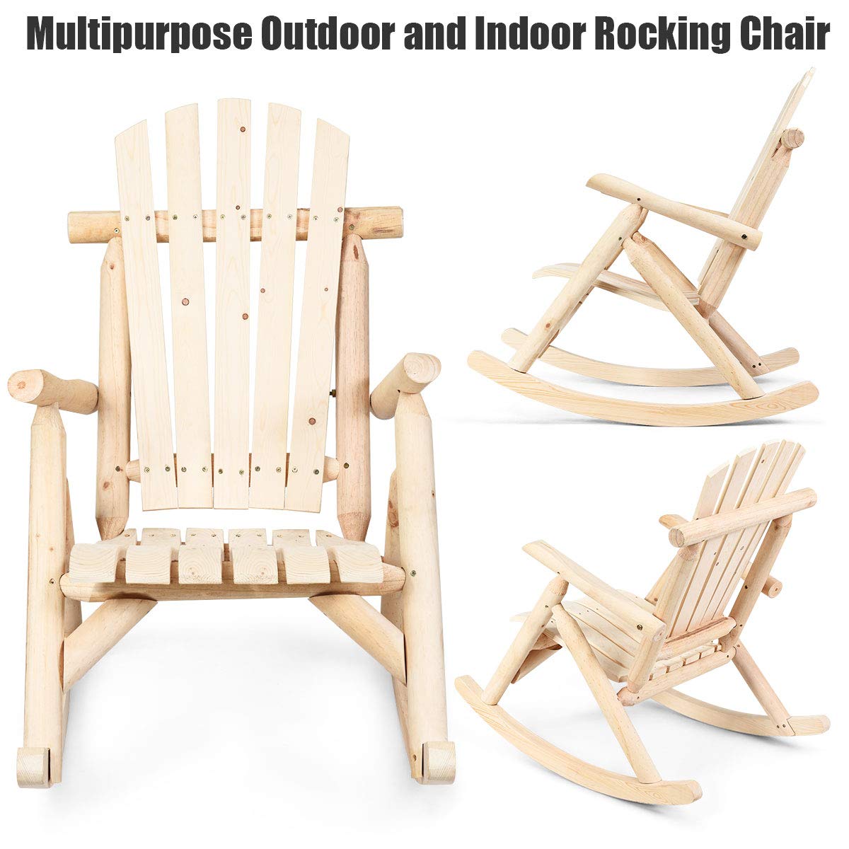 Tangkula Log Rocking Chair, Outdoor Wood Porch Rocker Chair(1 & 2, Natural)