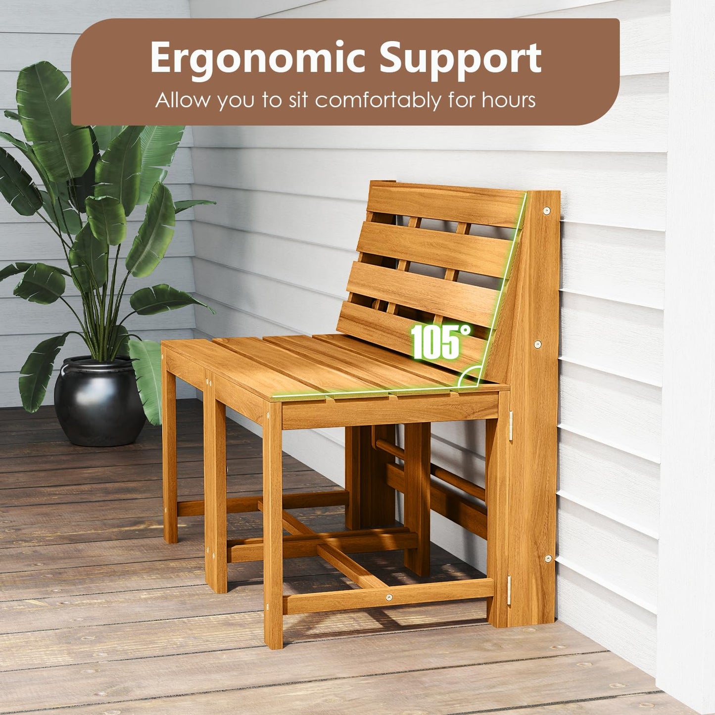 Tangkula 3 in 1 Outdoor Acacia Wood Loveseat Bench Furniture