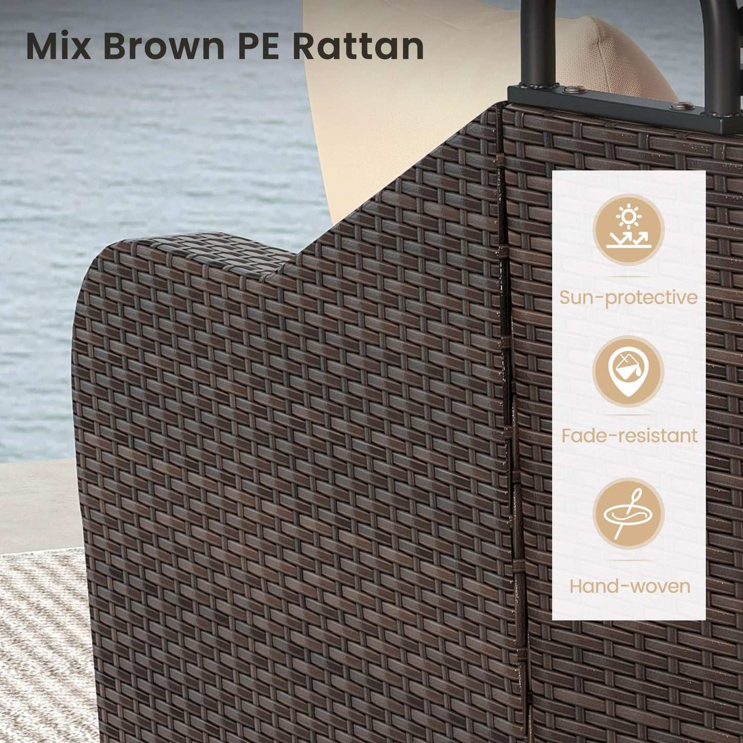 Tangkula Patio PE Rattan Daybed with Retractable Canopy