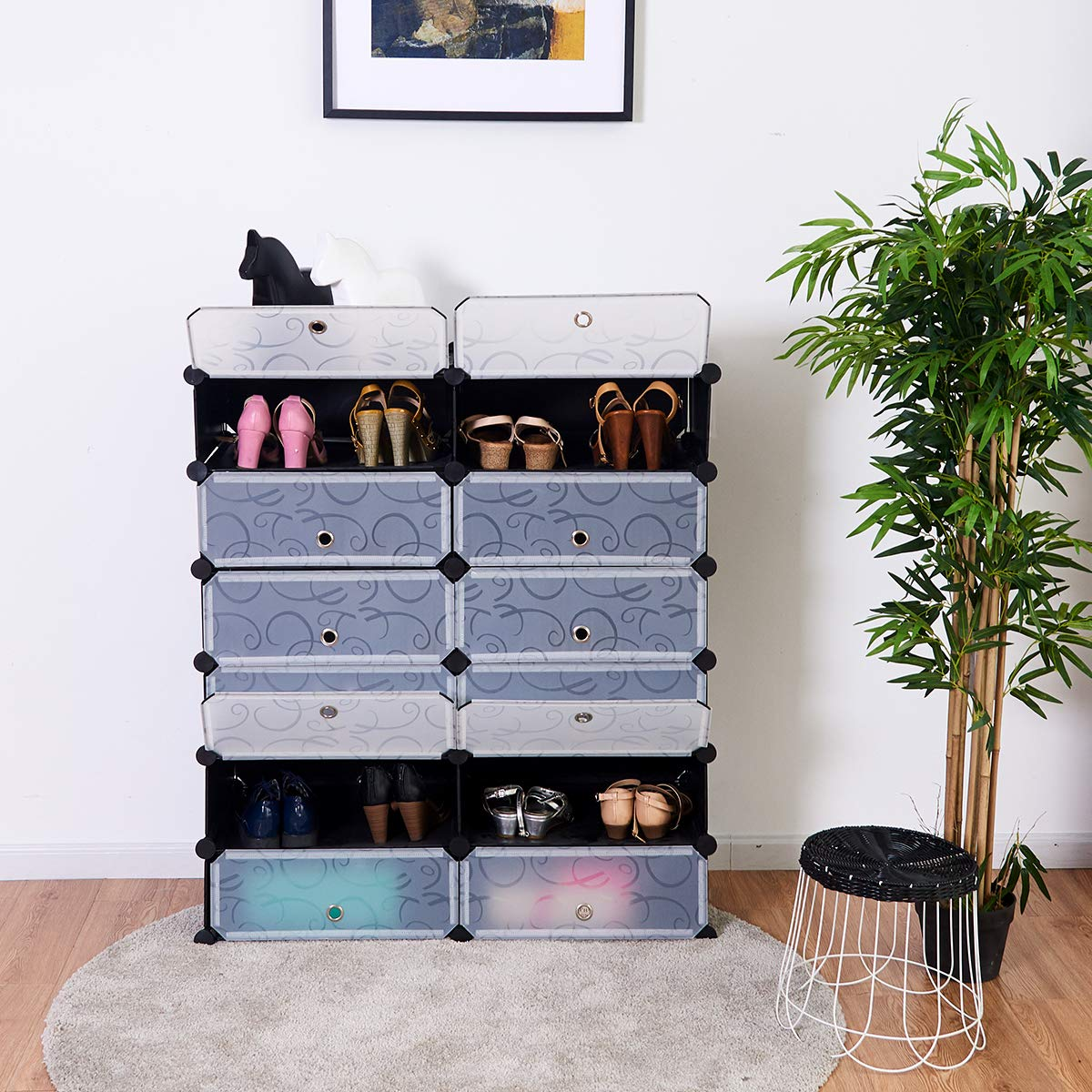 Tangkula 12-Cube Shoe Rack, DIY Cubes Storage Cabinet