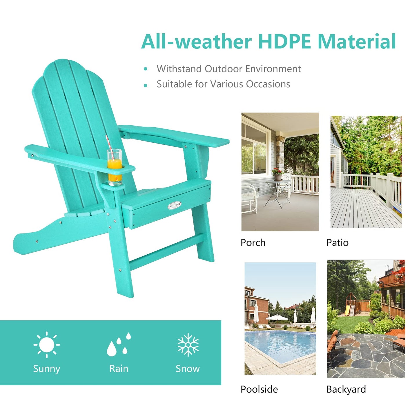 Tangkula Adirondack Chair Outdoor, Fade Resistant HDPE Armchairs with Cup Holder