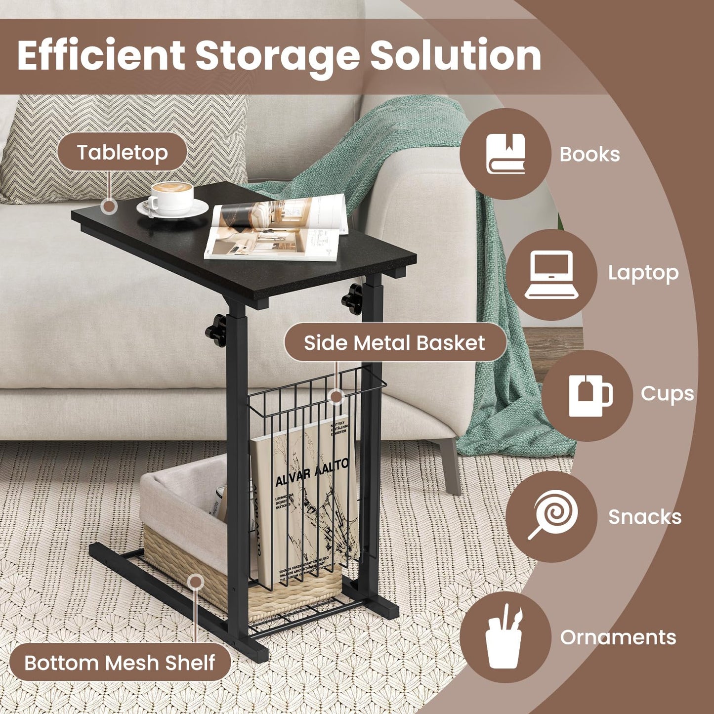 Tangkula Sofa Side End Table C Table Laptop Holder