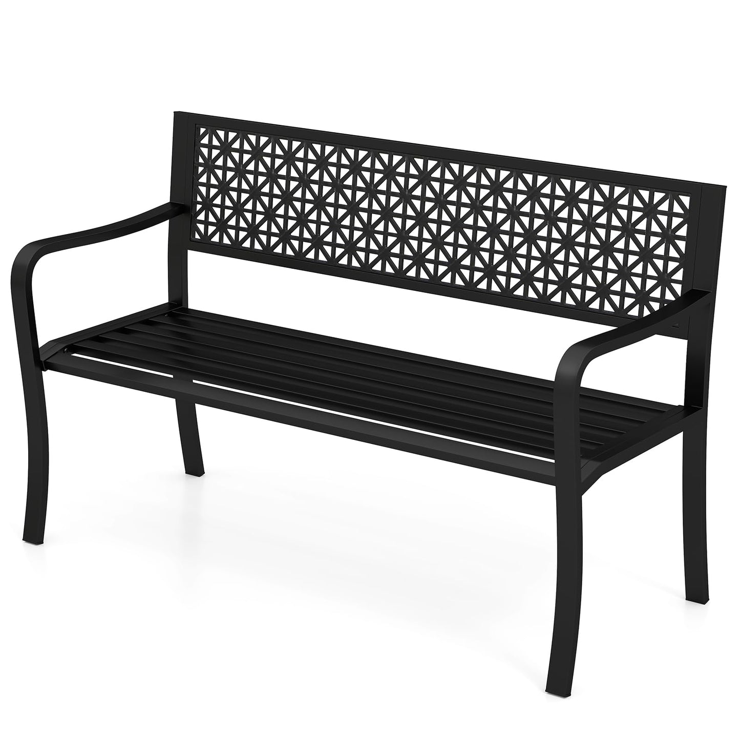 Tangkula Metal Outdoor Park Bench 50 Inches Patio Garden Bench