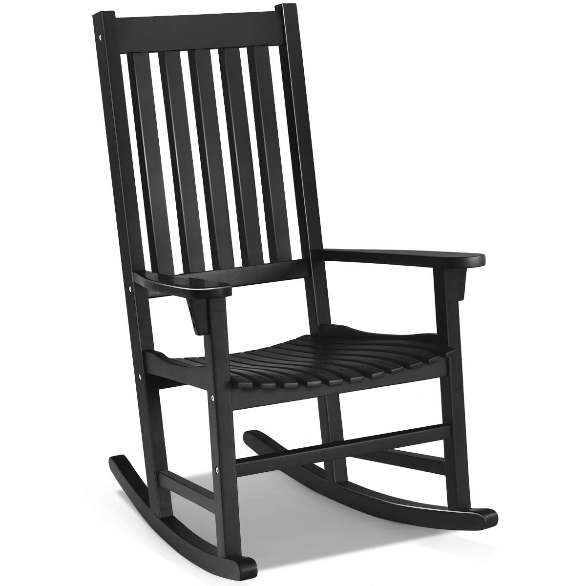 Acacia Wood Porch Rocking Chair, Wooden Rocking Chair Rocker with High Back & Armrest