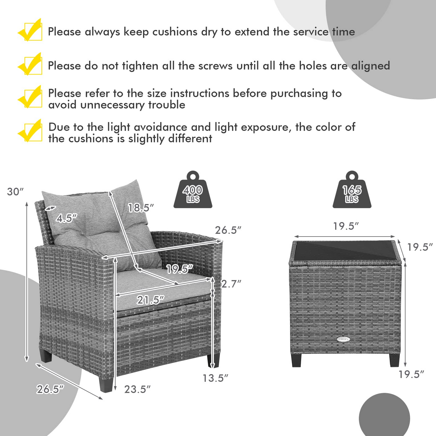 Tangkula 3 Pieces Patio Furniture Set