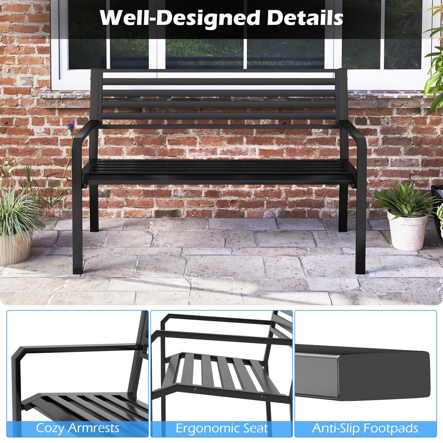 Banc de parc en métal d'extérieur 50" Tangkula