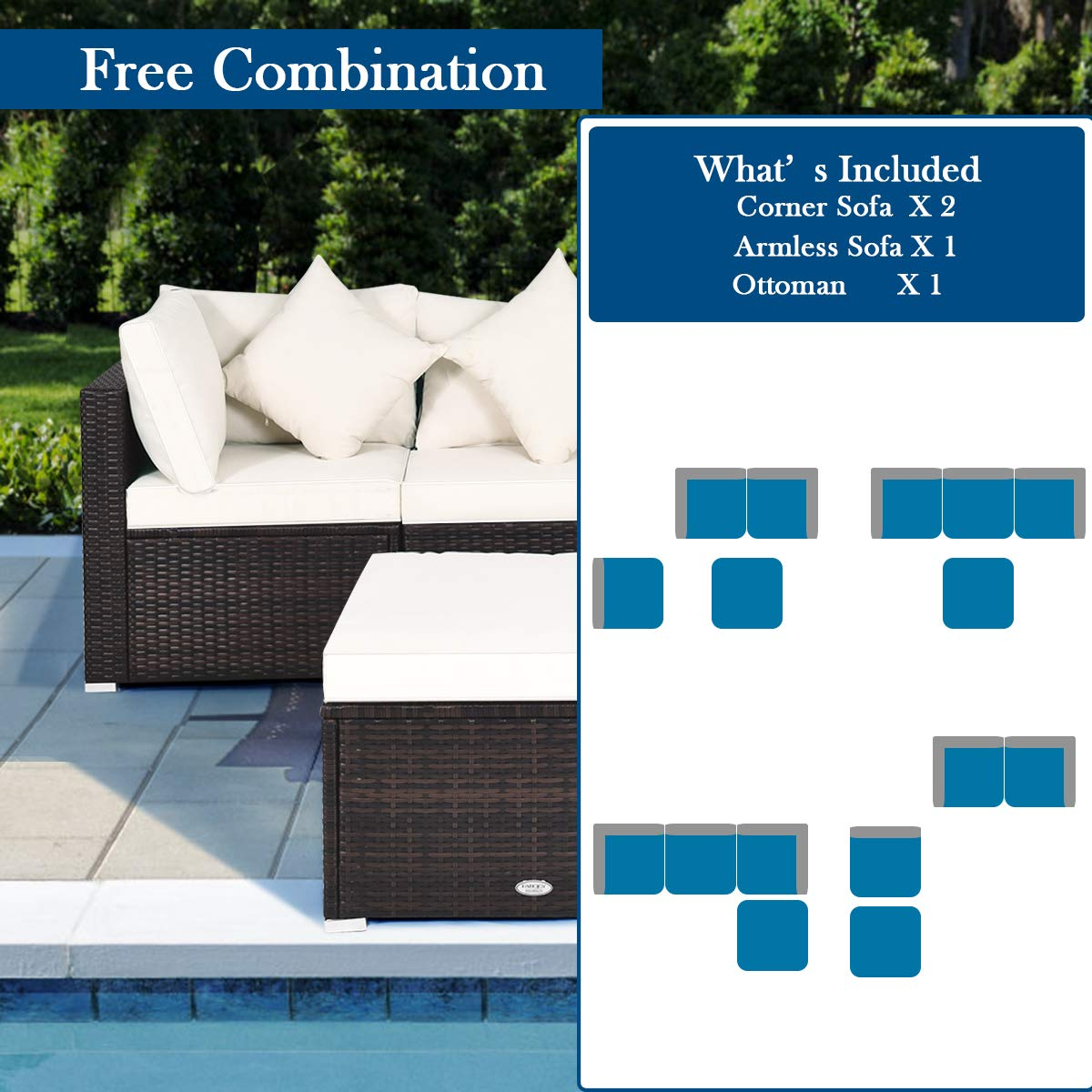 Tangkula Patio Rattan Sofa Set, Outdoor Wicker Sectional Furniture Set