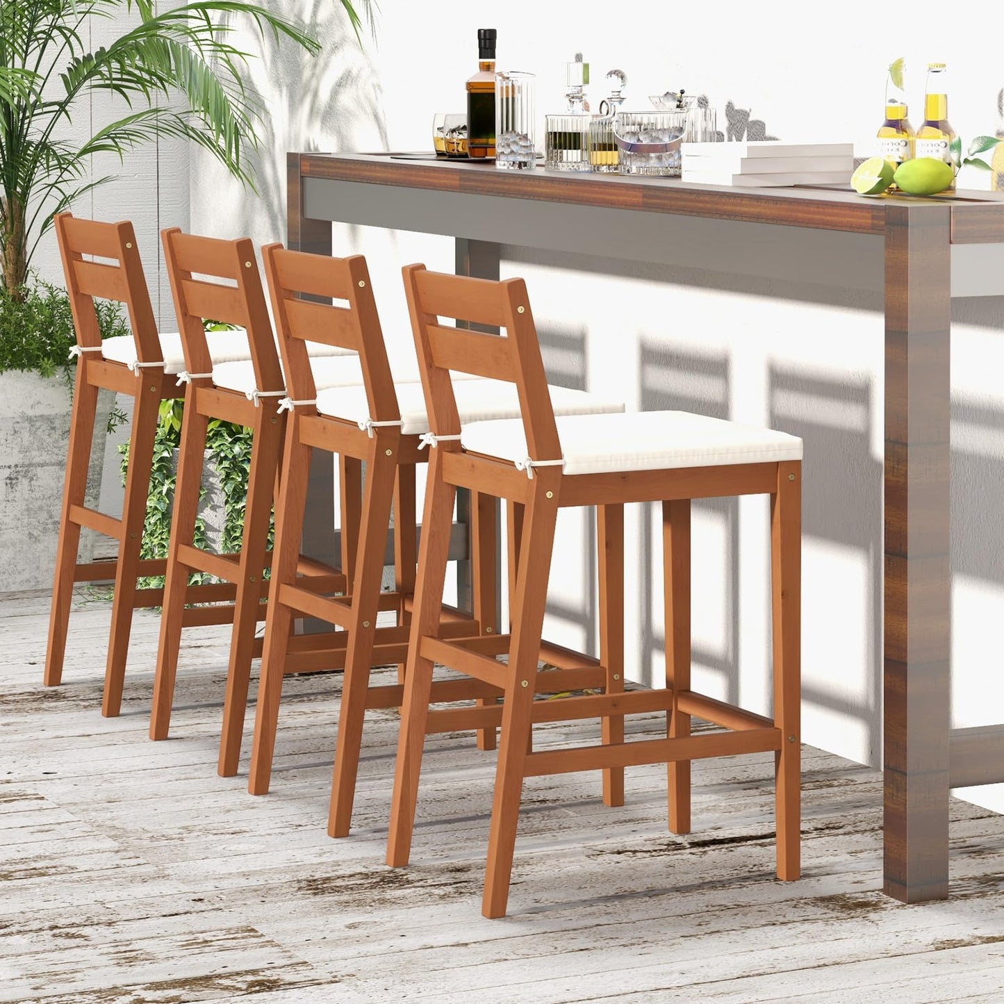 Tangkula - Tabourets de bar de patio en bois d'eucalyptus - Lot de 2/4