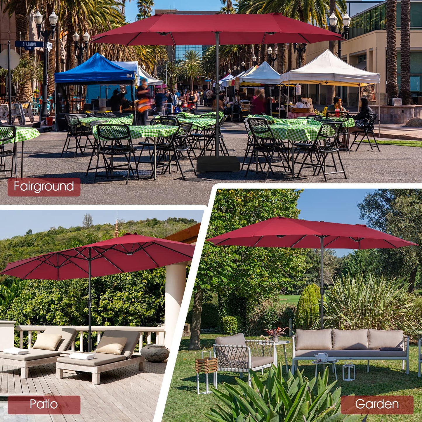 Tangkula 15Ft Double-Sided Patio Umbrella