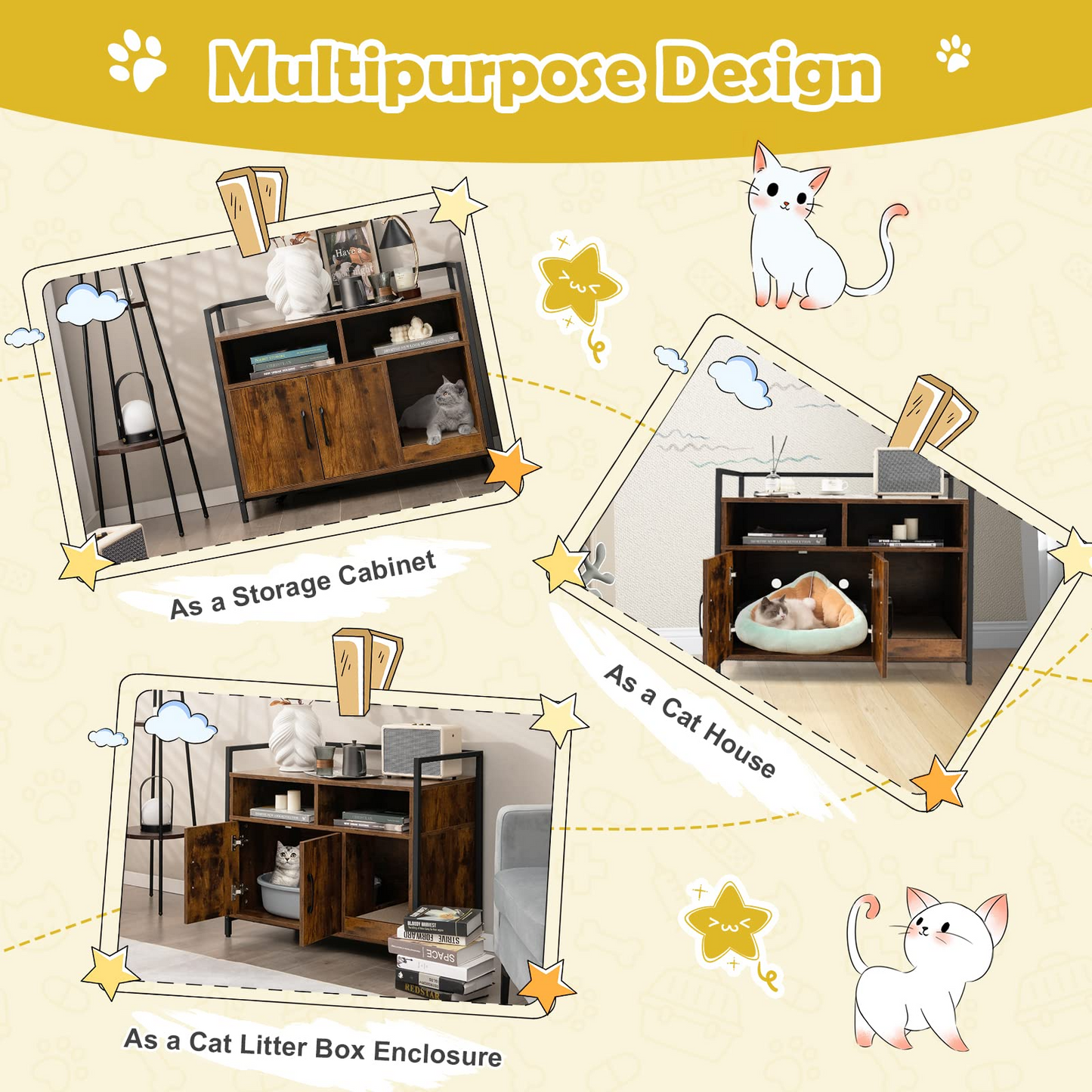 Tangkula Litter Box Enclosure, Cat Litter Box Furniture Hidden