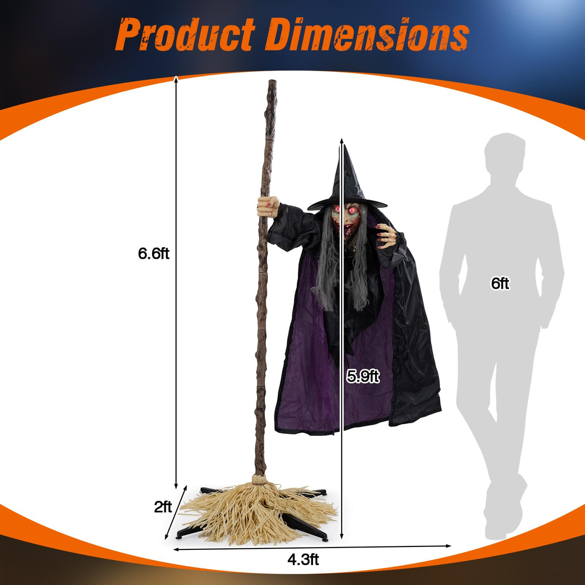 Tangkula 6.6 FT Halloween Animatronics Flying Witch on Broom Decorations