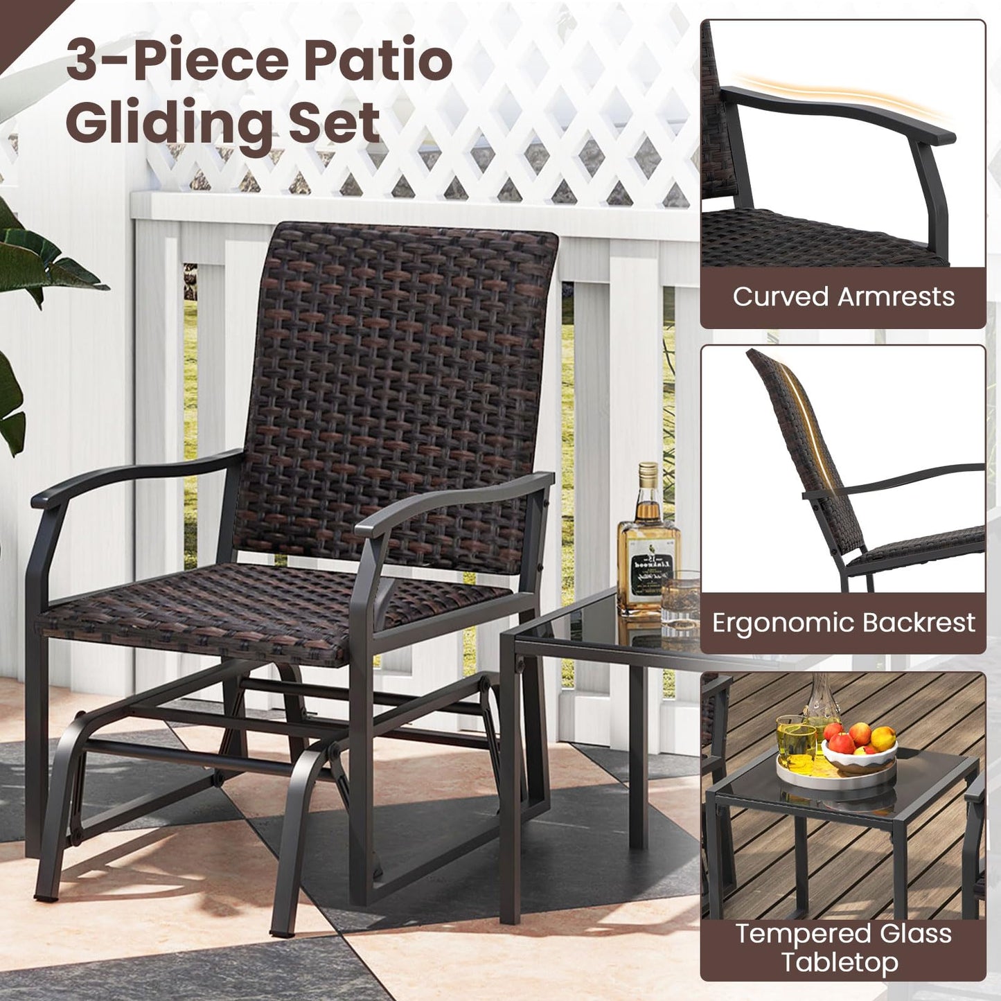 Tangkula 3 Pieces Patio Gliding Set