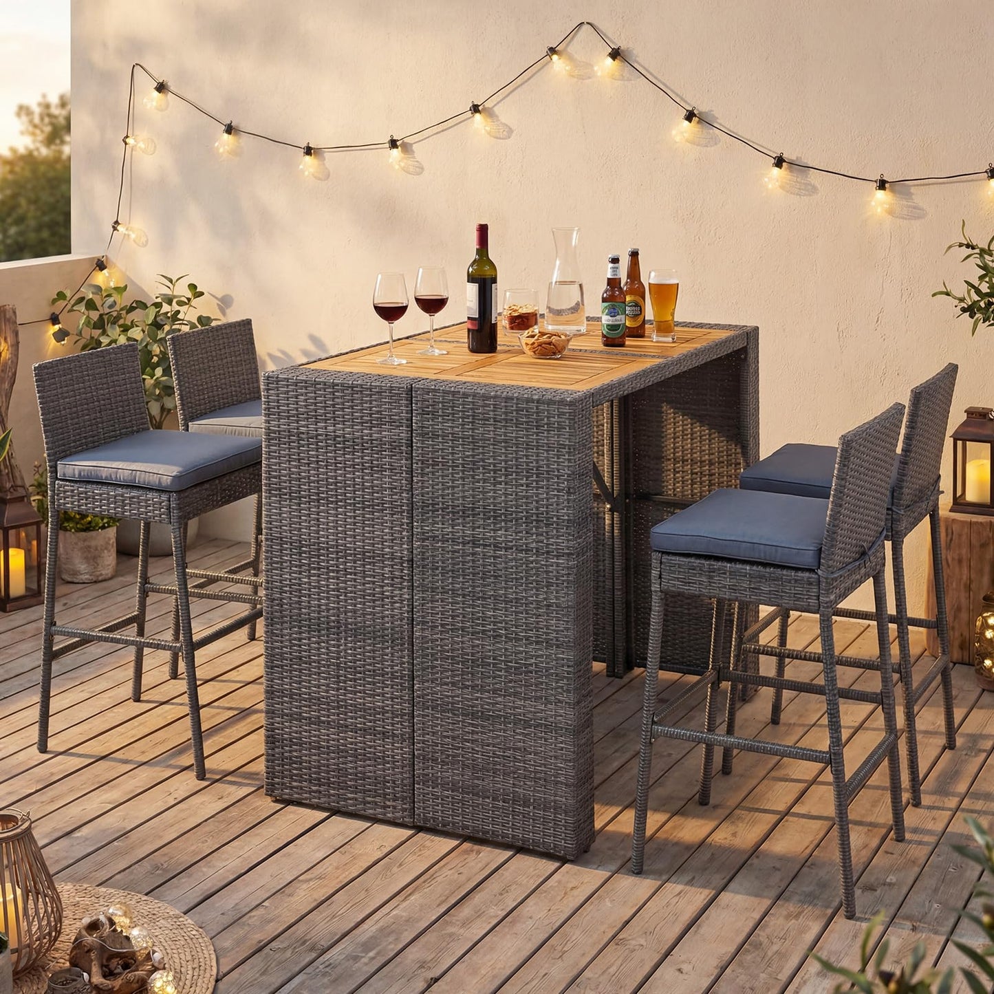 Tangkula 5 Piece Wicker Outdoor Bar Set for Pool Backyard Deck
