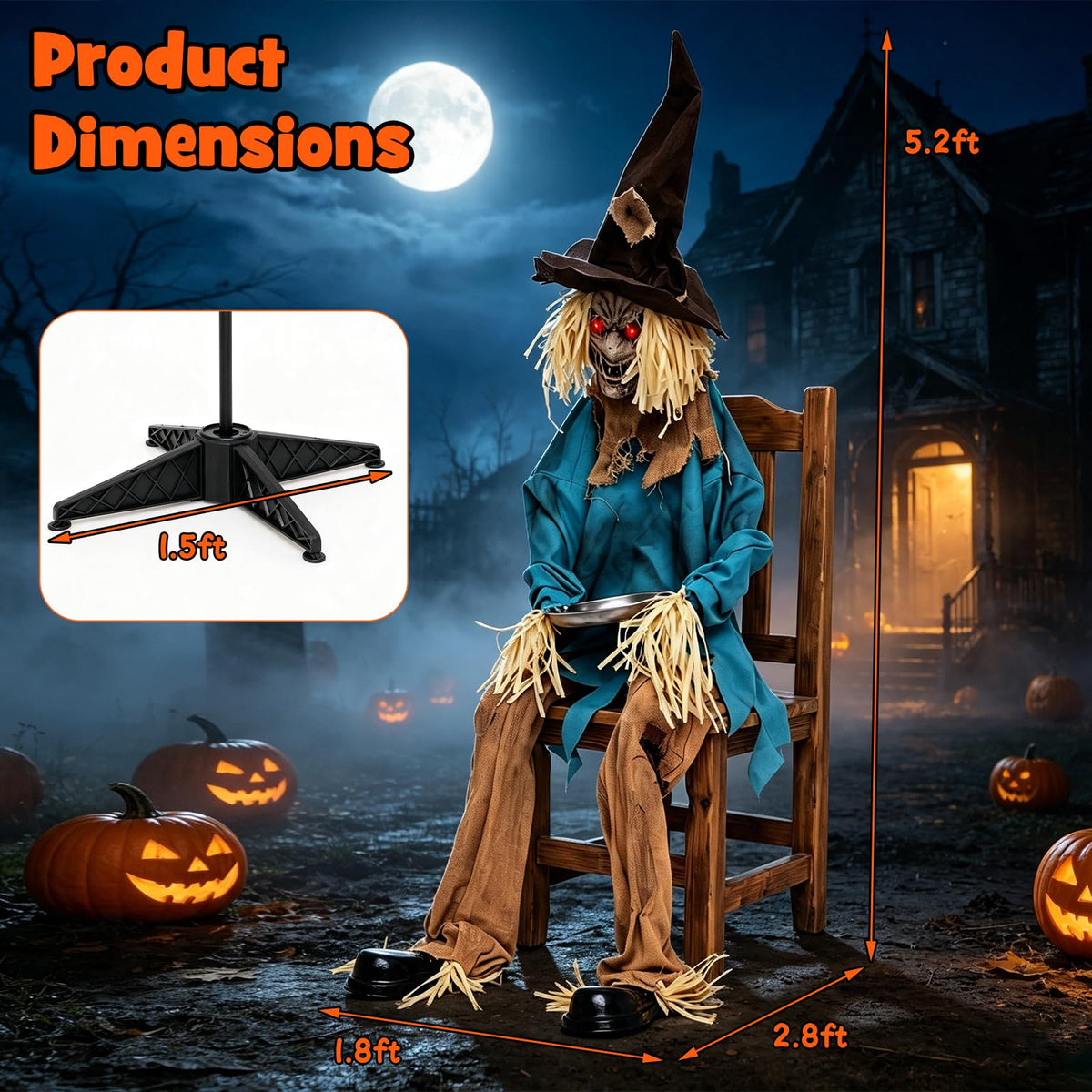 Tangkula 5.2 FT Animated Halloween Sitting Scary Scarecrow Decoration