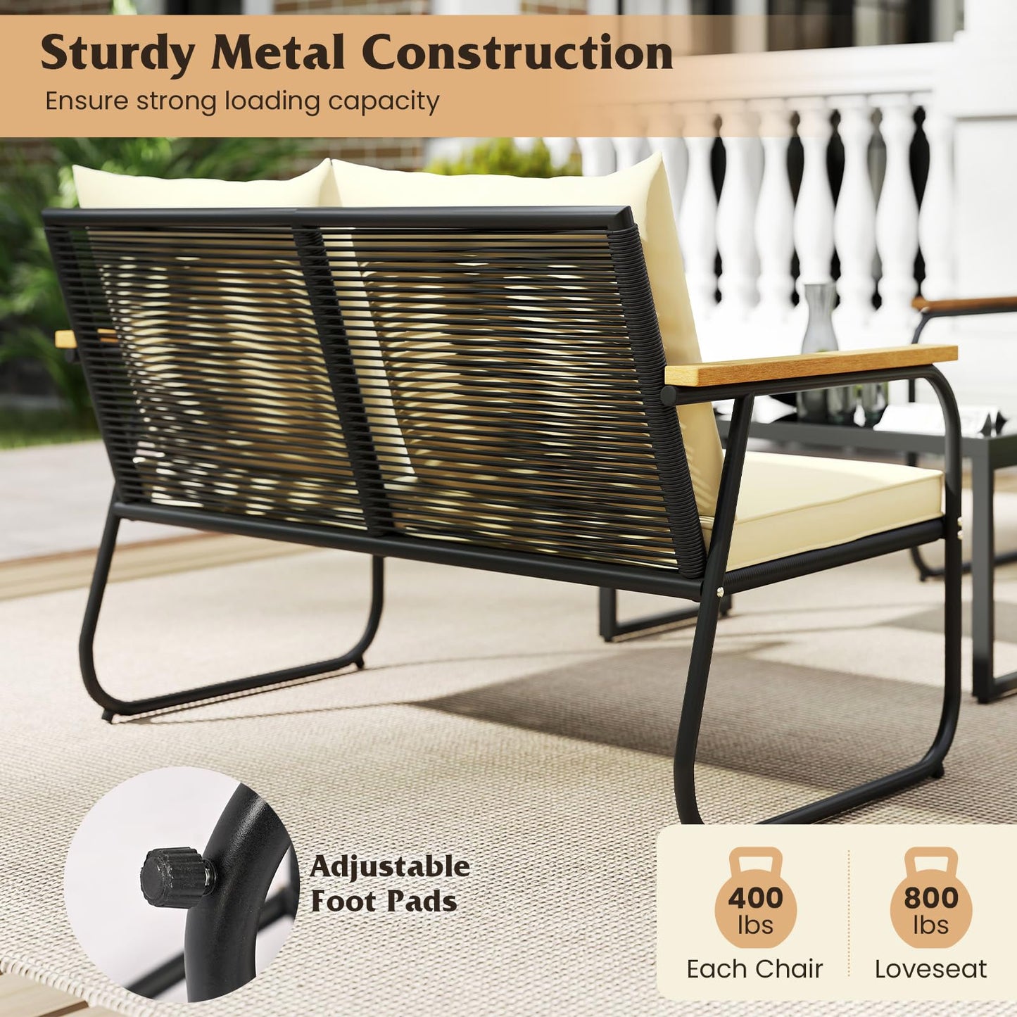Tangkula Wicker Patio Furniture Set Outdoor Conversation Set with Tempered Glass Coffee Table