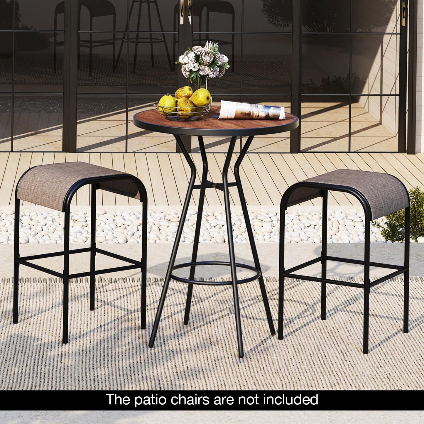 Tangkula 28” Outdoor Bar Table, Round Bar Height Table with Wood-Like Tabletop