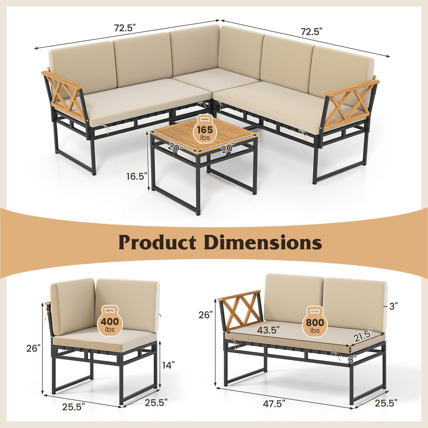 Tangkula L Shaped Outdoor Sectional Sofa Set